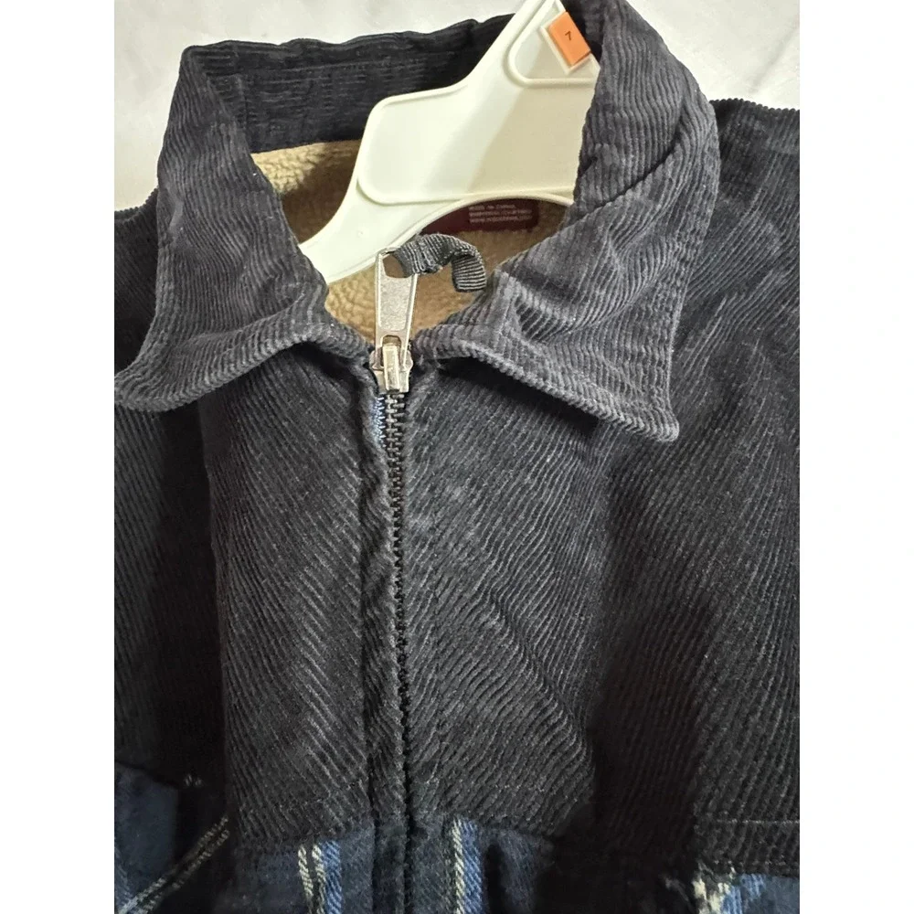 Wolverine Mens XL‎ Sherpa Lined Flannel Jacket Blue Plaid Corduroy Yoke Zip Up